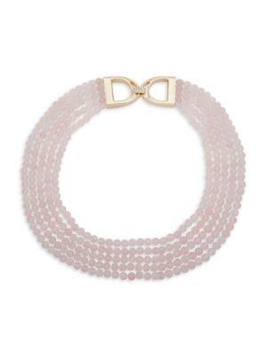 Ralph Lauren Goldtone & Rose Quartz Beaded Multi-row Necklace
