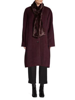 Jones New York Wool-blend Coat With Faux-fur Scarf
