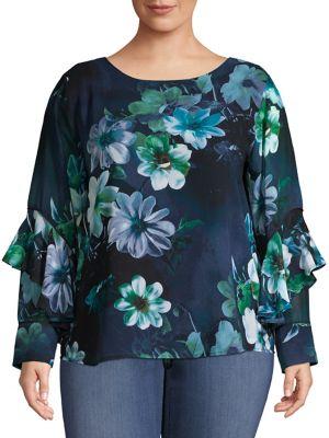 Calvin Klein Plus Geometric-print Ruffle Top