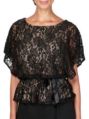 Alex Evenings Lace Flutter Sleeve Blouse