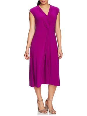 Chaus Mosaic Blossoms Cap-sleeve Knot Front Dress