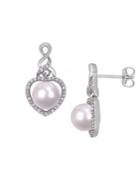 Sonatina Sterling Silver, 7-7.5mm White Pearl & White Diamond Heart Infinity Earrings