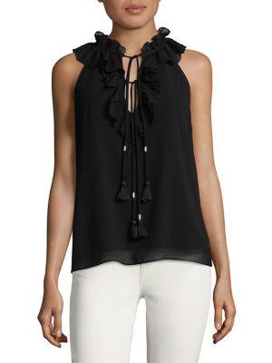 Kensie Ruffled Sleeveless Chiffon Top