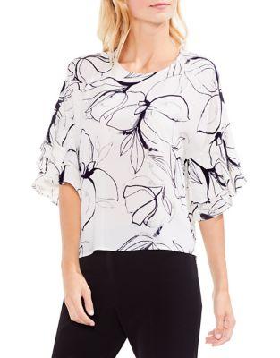 Vince Camuto Petite Fresco Petals Tiered Ruffle-sleeve Blouse