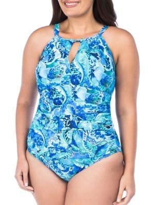 Lauren Ralph Lauren Plus Exotic Paisley Hi-neck One-piece Swimsuit