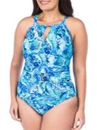 Lauren Ralph Lauren Plus Exotic Paisley Hi-neck One-piece Swimsuit