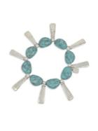 Robert Lee Morris Soho Turks & Beads Silvertone And Turquoise Geometric Shaky Stick Stretch Bracelet