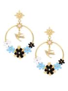Bcbgeneration Crystal Flower And Dove Hoop Earrings