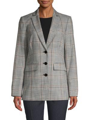 Karl Lagerfeld Paris Plaid Notch Lapel Blazer