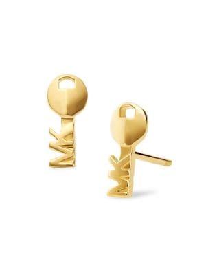 Michael Kors Custom Kors 14k Goldplated Logo Key Stud Earrings