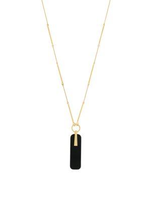 Botkier 4/25 Jet And Gold Inlay Rectangle Pendant Necklace
