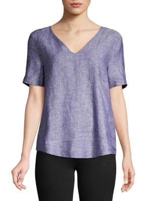 Lord & Taylor V-neck Cutout Linen Tee