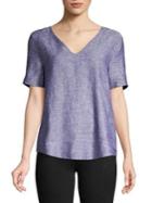 Lord & Taylor V-neck Cutout Linen Tee