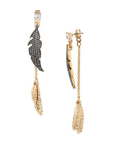 Betsey Johnson Crystal Feather Front And Back Drop Earrings