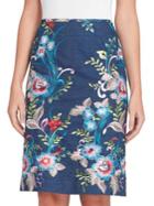 Tahari Arthur S. Levine Floral-embroidered Chambray Skirt
