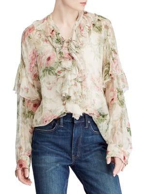 Polo Ralph Lauren Floral Lace-up Silk Blouse