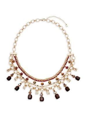 Black Diamond Goldtone Beaded Bib Necklace