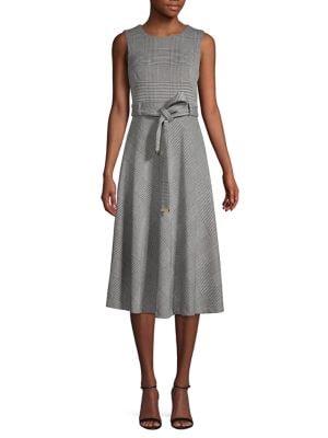Calvin Klein Plaid Belted Midi Dress