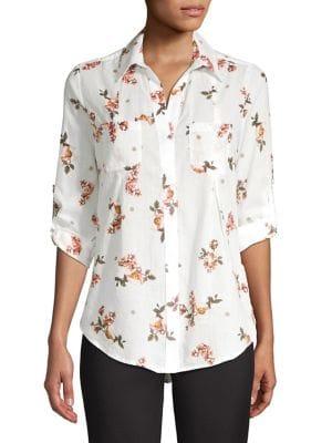 Lord And Taylor Separates Petite Floral Cotton Button-down Shirt