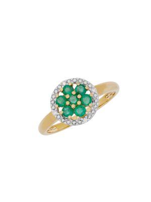 Lord & Taylor Emerald, Diamond And 14k Yellow Gold Ring