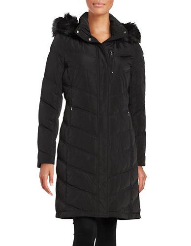 Calvin Klein Faux Fur-trimmed Hooded Long Quilted Down Coat