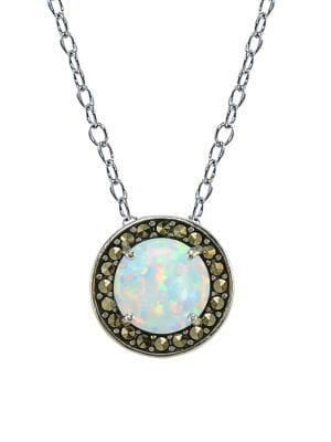 Designs Marcasite, Created Opal And Amethyst Halo Pendant Necklace