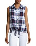 Beach Lunch Lounge Tie-front Plaid Top