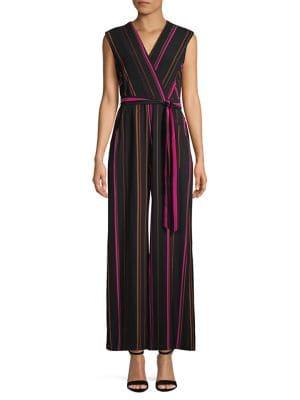 Gabby Skye Striped Tie-waist Jumpsuit
