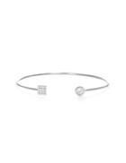 Crislu Square And Round Cubic Zirconia And Sterling Silver Bangle Bracelet
