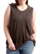 Lucky Brand Plus Embroidered Leaf Tank