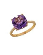 Lord & Taylor Amethyst, Diamond And 14k Yellow Gold Ring