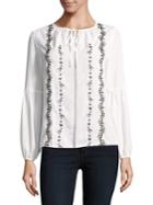 Lord & Taylor Embroidered Bishop-sleeve Top