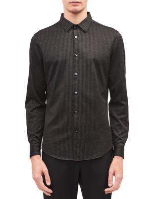 Calvin Klein Long Sleeve Geo Knit Cotton Button-down Shirt