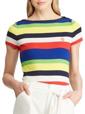Lauren Ralph Lauren Striped Button-trim Top