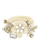 Miriam Haskell Vintage Pearl White Flower Crystal And Faux Pearl Stretch Bracelet