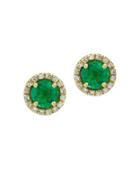 Effy Brasilica Natural Emerald, Diamond And 14k Yellow Gold Stud Earrings