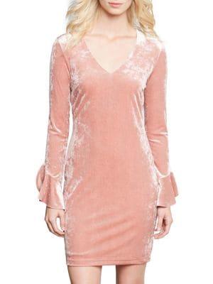 Karen Kane Crushed Velvet Ruffle-sleeve Sheath Dress