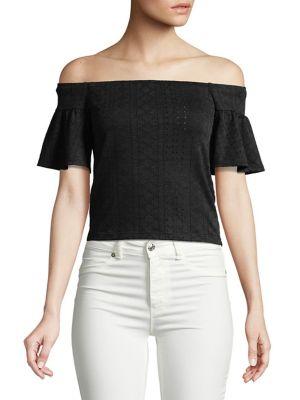 Highline Collective Flutter-sleeve Off-the-shoulder Cropped Top