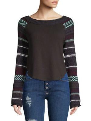 Free People Boatneck Printed Sweater