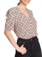 1.state Plaid Puff-sleeve Top