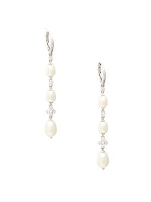 Nadri Rhodium-plated, Cubic Zirconia And Faux Pearl Linear Drop Earrings