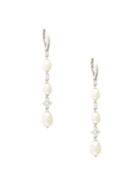 Nadri Rhodium-plated, Cubic Zirconia And Faux Pearl Linear Drop Earrings