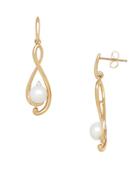 Lord & Taylor 6/6 Mm Freshwater White Button Pearl, Diamond And Yellow Gold Earrings