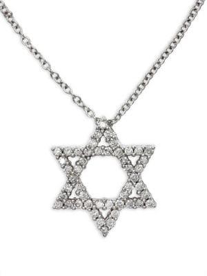 Effy Diamond & 14k White Gold Star Of David Pendant Necklace
