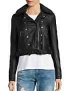 Free People Sherpa Collar Faux Leather Cropped Motorcycle Jacket