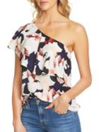 1.state Abstract-printed One Shoulder Ruffle Edge Blouse