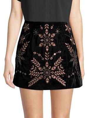 Free People Bright Lights Embroidered Velvet Skirt