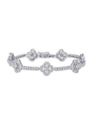 Sonatina Sterling Silver 2 Tcw Diamond Floral Station Link Bracelet