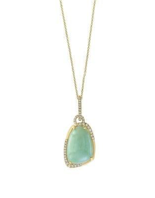 Effy Diamond, Green Jade And 14k Yellow Gold Pendant Necklace