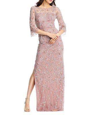 Aidan By Aidan Mattox Beaded Three-quarter-sleeve Gown
